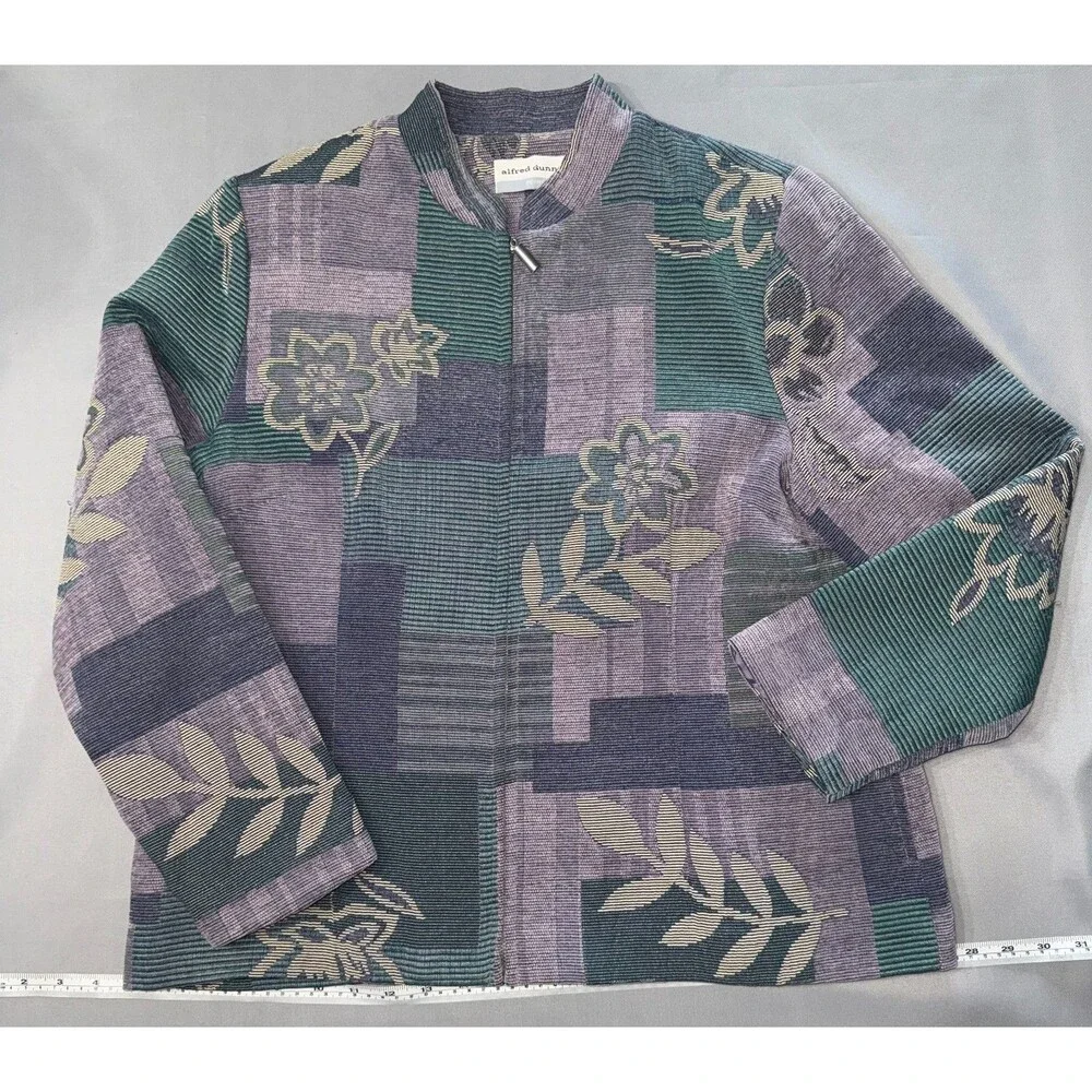 Alfred Dunner Vintage Women 14P Purple Patchwork Zip Tapestry Jacket